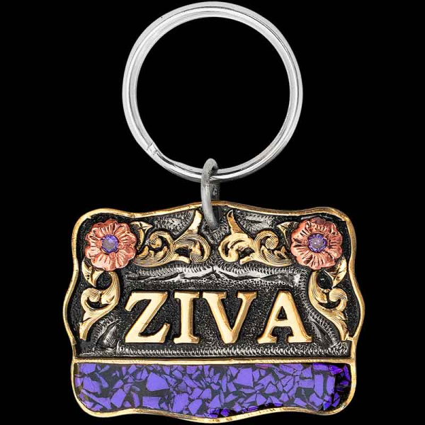 Show off your pup's personality with the Ziva custom Dog Tag! Crafted on a hand-engraved, German Silver base with crushed turquoise and bronze flowers! Customizse it now!